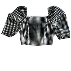 Checkered Top With Puff Sleeves